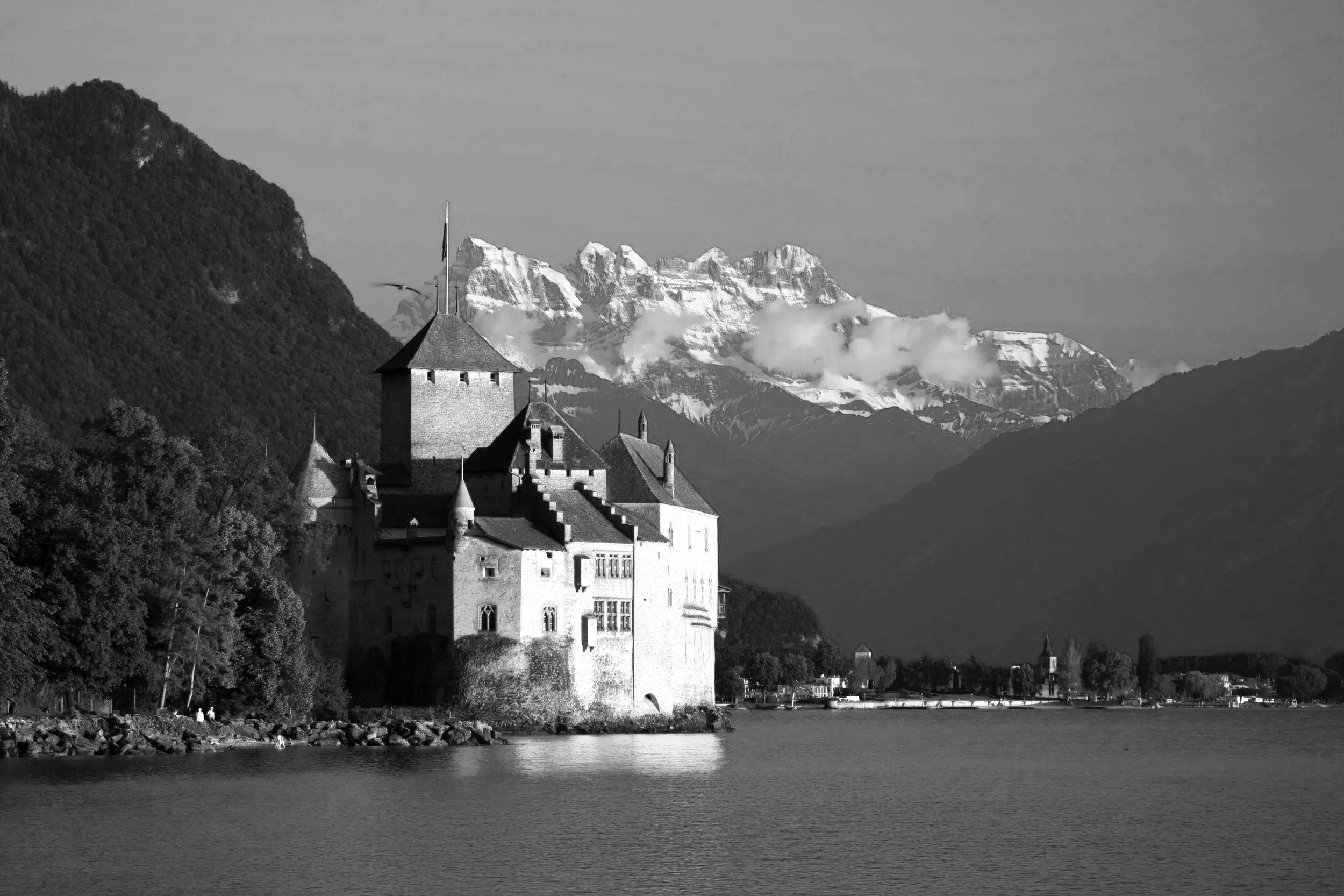 Château de Chillon on Lake Geneva beneath the Dents du Midi